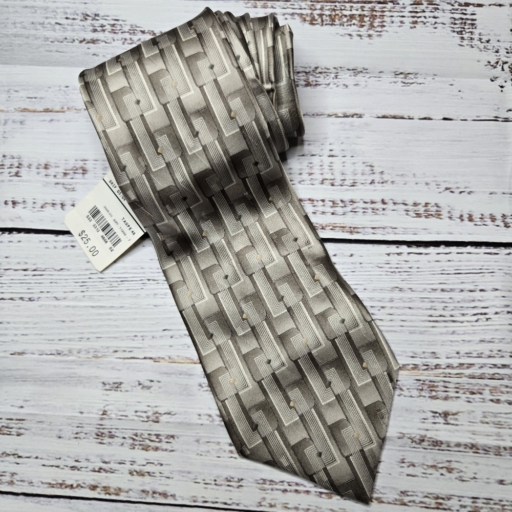 NWT Stafford Men’s Tie Gray Geometric Geo Jacquard Classic Business 100% Silk